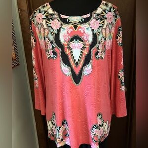 JM Collection Floral Status Medallion Print Chrysanthemum Jacquard Tunic Large